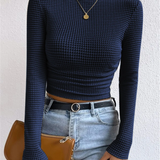 Sudadera de mujer – Corte ajustado – Punto gofre – Corta – Manga larga – Cuello alto