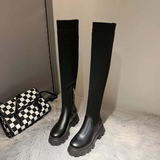 Botas altas para mujer – Corte ajustado – Parte superior elástica – Suela gruesa – Cierre con cremallera