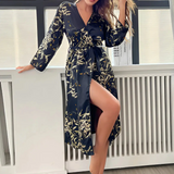 Vestido de dos piezas para mujer: satén brillante, tirantes finos, kimono largo y fluido