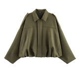 Chaqueta bomber para mujer – Corte oversize – Tejido suave efecto ante – Cuello con muesca