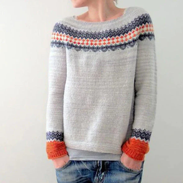 Suéter de mujer - Punto grueso - Corte holgado - Cuello ancho - Mangas largas