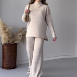 Conjunto de suéter y pantalón ancho para mujer – Punto acanalado – Corte holgado – Cuello redondo, manga larga