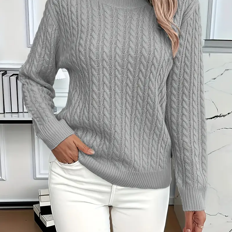 Sudadera de mujer – Corte clásico – Punto trenzado – Efecto lana – Mangas largas