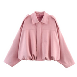 Chaqueta bomber para mujer – Corte oversize – Tejido suave efecto ante – Cuello con muesca