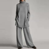 Conjunto de ropa de estar por casa para mujer – Punto suave – Top de cuello alto extragrande – Pantalones de pierna ancha