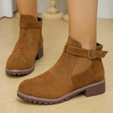 Botines de mujer – Ante – Tacón medio – Correa con hebilla – Suela con tacos