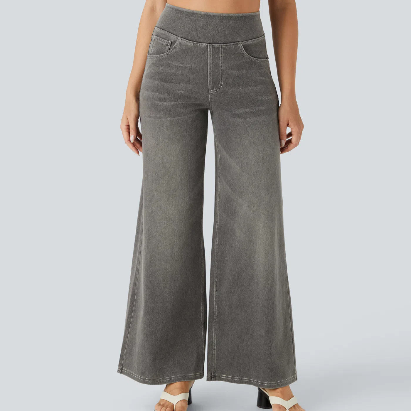 Pantalones anchos de mujer – Cintura alta – Corte fluido – Estilo denim estructurado