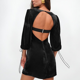 Vestido mini de mujer – Terciopelo de corte entallado – Mangas abullonadas – Escote corazón – Noche
