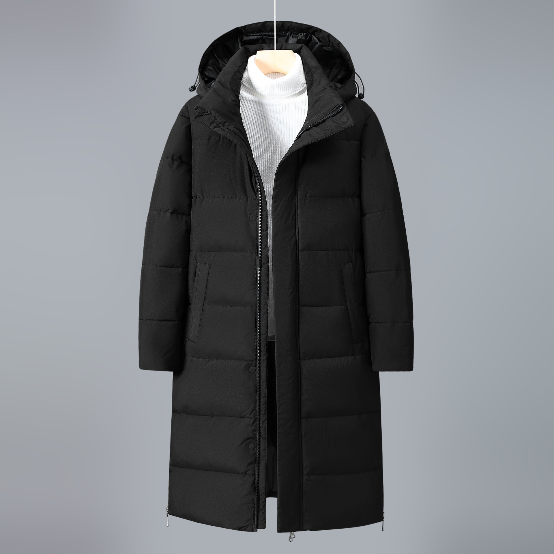 Abrigo acolchado para mujer - Tejido - Cuello alto - Capucha ajustable - Largo