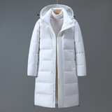 Abrigo acolchado para mujer - Tejido - Cuello alto - Capucha ajustable - Largo