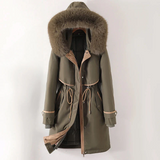 Parka para mujer - Tejido - Corte holgado - Largo hasta la mitad del muslo - Capucha de piel