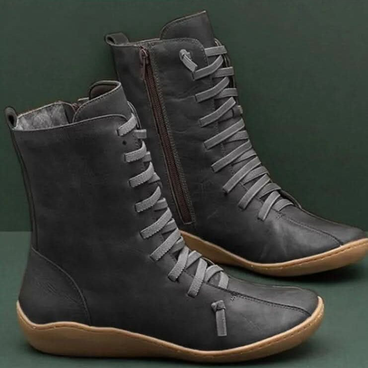 Botas altas para mujer - Piel auténtica - Cordones y cremallera lateral - Comodidad y estilo