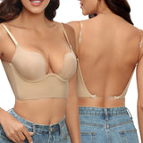 Sujetador halter para mujer – Corte largo invisible – Tirantes ajustables – Soporte con aros