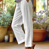 Pantalones de mujer – Corte holgado – Largo hasta el tobillo – Fibras naturales – Bolsillos laterales
