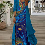 Vestido largo de mujer – Corte fluido – Tejido transpirable – Estampado – Conjunto de dos piezas