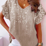 Blusa de mujer – Corte holgado – Cuello en pico – Manga corta – Estampado floral – Tejido transpirable