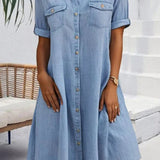 Vestido corto de mujer – Corte holgado – Tejido transpirable – Cuello camisero – Mangas cortas