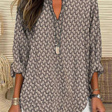 Blusa de mujer – Corte holgado – Cuello en pico – Mangas 3/4 – Estampado geométrico – Tejido transpirable