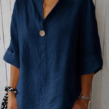 Blusa de mujer – Corte relajado – Fibras naturales – Mangas 3/4 – Cuello en V