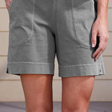 Pantalones cortos casuales para mujer – Corte holgado – Tejido transpirable – Bolsillos – Largo hasta la mitad del muslo