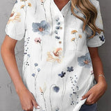 Blusa de mujer – Estampado floral – Cuello en V – Manga corta – Corte holgado – Tejido transpirable