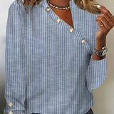 Blusa de mujer – Manga larga – Corte holgado – Rayas – Tejido transpirable – Cuello en V abotonado