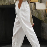 Pantalones casuales de mujer – Corte holgado – Fibras naturales – Cintura ajustable con cordón