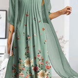 Vestido midi de dos piezas para mujer – Corte evasé – Estampado floral – Tejido ligero y transpirable