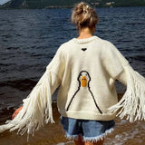 Chaleco de punto suelto con estampado de patos
