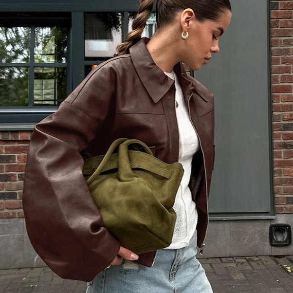 Chaqueta vintage de cuero sintético marrón