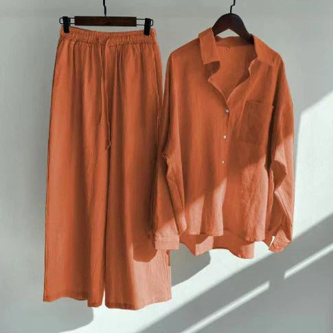 Conjunto de mujer coordinado – Camisa holgada y pantalón ancho – Algodón transpirable