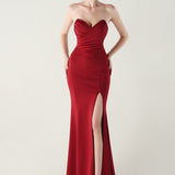 Vestido de noche plisado sin tirantes con escote corazón