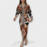 Cleo - Vestido midi único con mangas dolman y estampado brasileño