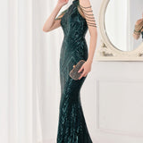 Vestido de noche largo sirena con lentejuelas y espalda abierta