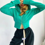 Sudadera con capucha corta, sencilla y ajustada, con doble cremallera