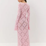 Vestido largo de punto jacquard con estampado de rombos y mangas largas