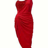 Vestido de mujer – Asimétrico de un solo hombro – Lentejuelas elegantes – Abertura de noche