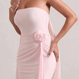 Vestido largo floral sin tirantes con lazo