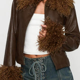 chaqueta de cuero con cuello de piel