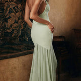 Vestido maxi sexy ajustado con escote pronunciado en tul patchwork