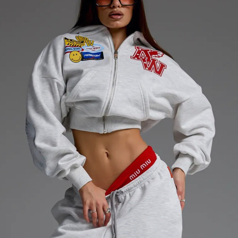 Sudadera con capucha y cremallera con estampado de motocicleta