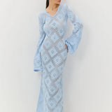 Vestido largo de punto jacquard con estampado de rombos y mangas largas