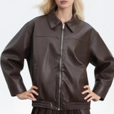 Chaqueta informal de piel sintética con solapa