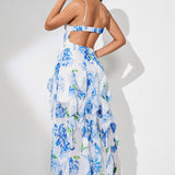 Vestido de noche con abertura y estampado floral