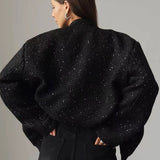 Chaqueta corta de aviador adornada con perlas