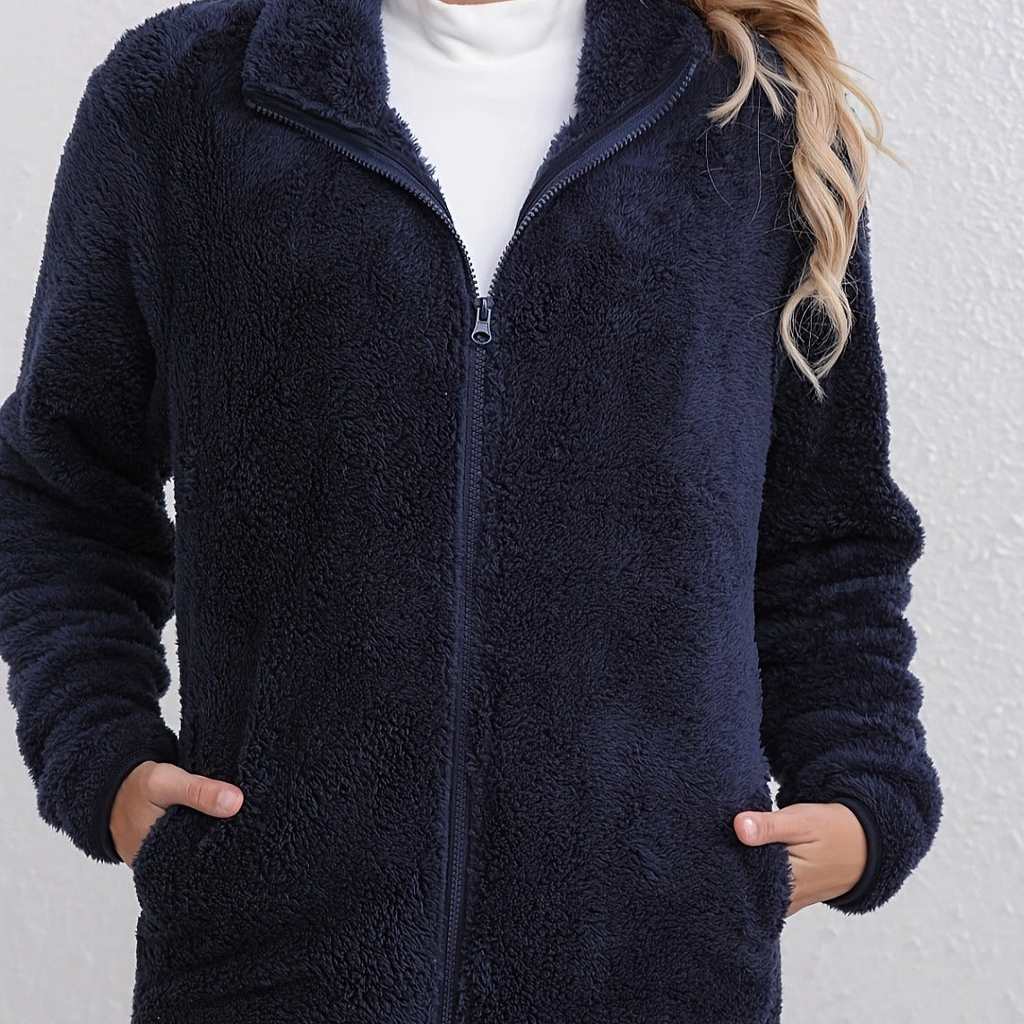 Chaqueta informal de piel sintética con cremallera