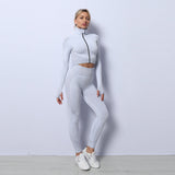 Conjunto de yoga para mujer – Corte ajustado – Tejido acanalado transpirable – 3 piezas