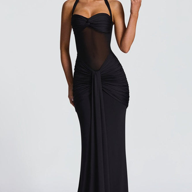 Vestido de noche largo de punto con tirantes para atar