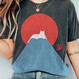 Camiseta de mujer - Cuello redondo - Manga corta - Corte holgado - Estampado gráfico de gato