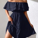 Vestido de mujer con hombros descubiertos - Volantes elegantes - Cintura elástica - Corte acampanado